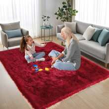 4x6ft Fluffy Faux Fur Area Rug - Ultra Soft Plush Carpet For Bedroom & Living Room | Machine Washable Fuzzy Floor Mat For Bedside & Home Decor - Đỏ sẫm - Xem 3