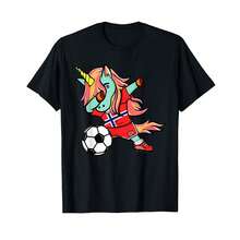 Dabbing Unicorn Norway Football - Norwegian Flag Soccer T-Shirt, WI Gifts For Kids - Black - View 1