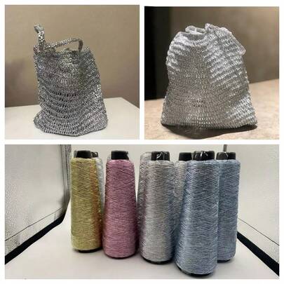 Sparkling Metal Wire, Silver Wire Core, Shiny Metal Yarn For Handmade Crochet And Knitting DIY, Super Shiny Metal Wire Ball, Metal Crochet Thread, Metallic Yarn, Glittering Round Yarn With Thread, Lustrous Metal Floss Yarn, Clothes And Bags Metallic Sewing Thread