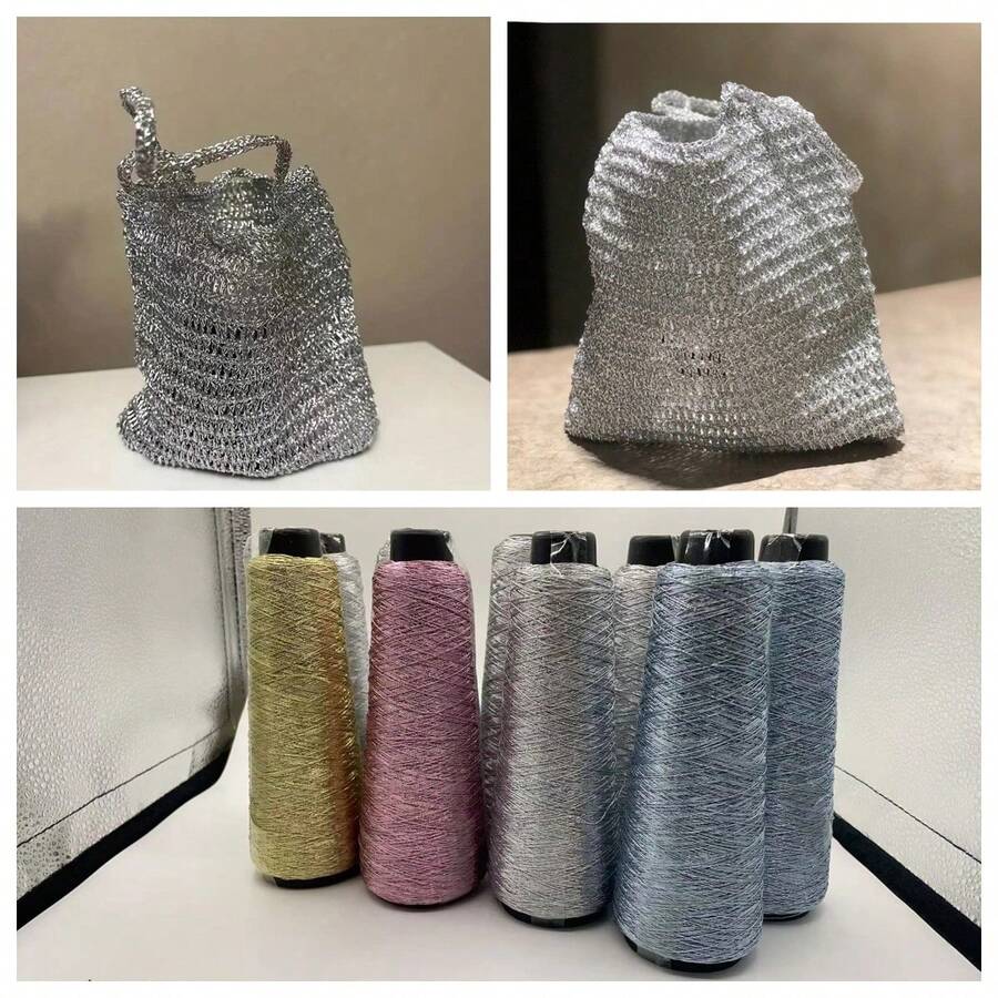 Sparkling Metal Wire, Silver Wire Core, Shiny Metal Yarn For Handmade Crochet And Knitting DIY, Super Shiny Metal Wire Ball, Metal Crochet Thread, Metallic Yarn, Glittering Round Yarn With Thread, Lustrous Metal Floss Yarn, Clothes And Bags Metallic Sewing Thread