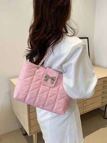 Elegant Solid Color Quilted Zipper Chain Shoulder Bag - Pink - View 2