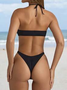 Traje de baño de una pieza con corte cruzado y escote halter, estilo europeo y americano moderno para mujeres