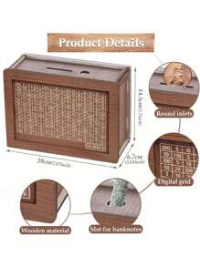 Salvadanaio in legno, Barattolo di risparmio in legno, Salvadanaio in legno con obiettivo di conteggio delle monete, Salvadanaio in legno adatto per ragazzi e ragazze, forniture scolastiche, Ritorno a scuola