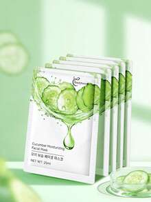 5/15pcs Cucumber Hydrating & Nourishing Face Mask, Brightens Skin, Deep Moisturizing, Refines Pores, Fades Fine Lines, Soothing & Softening, With Natural Cucumber Extract, 25ml/Sheet, Suitable For All Skin Types