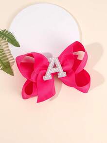 1 pieza Clip de pelo con perla y lazo con brillo con letras de la A a la Z, clip grande hacia arriba, adecuado para niñas, accesorio de pelo para niños, regalo - Rosa Fucsia - Ver 15