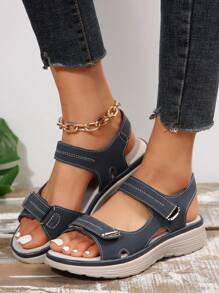 Women's Summer Minimalist Wedge Sandals, Breathable PU Material, Mid-Heel Casual Beach Sandals, Versatile For Daily Commute