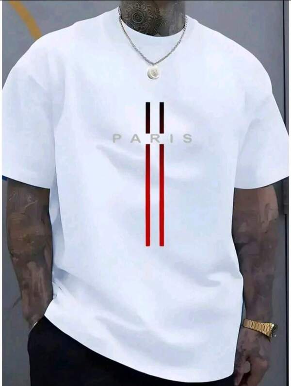 Camiseta Estampa Paris Gola Redonda Manga Curta 100% Algodão 30.1 Top Estilo Casual Masculino Premium Primavera Verão
