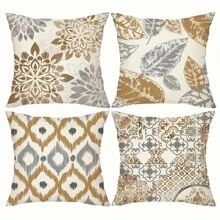 Conjunto de 4 capas de almofadas decorativas, com padrões geométricos florais abstratos modernos, mistura de poliéster macia e confortável, 45,7 cm x 45,7 cm, com zíper, lavável à máquina, estilo fazenda para varanda, pátio, sofá, sala de estar