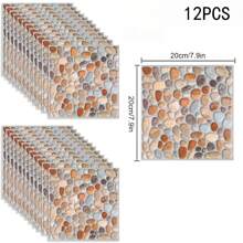12 piezas de pegatinas de baldosas de piedra 3D autoadhesivas y extraíbles, adecuadas para cocina, baño, sala de estar, dormitorio, papel tapiz de pared, piso, fácil de instalar, 12 piezas/6 piezas, decoración de habitación, decoración de pared, pegatinas de pared, pegatina de pared