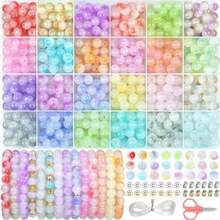 Bộ dụng cụ làm đồ trang sức bằng hạt thủy tinh tròn 360 hạt 8mm hai màu chuyển sắc, bao gồm dây xâu hạt, kéo, hạt đệm, dùng để làm vòng tay, vòng cổ, hoa tai, dây đeo điện thoại di động, đồ thủ công, quà tặng tiệc sinh nhật (Màu ngẫu nhiên) Bộ xâu hạt thích hợp cho người mới bắt đầu - màu gradient - Xem 8