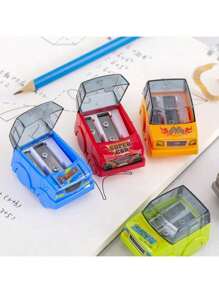 3 pièces Taille-crayons en forme de voiture dessin animé créatif - Conception à clapet, en PVC, convient pour les étudiants et l'utilisation au bureau - Couleur aléatoire