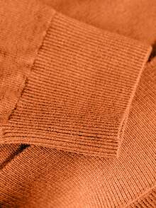 Men's Loose Fit Casual Solid Color Crew Neck Sweater, Autumn/Winter - Orange - View 6