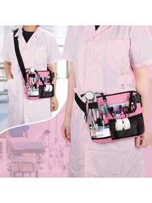 Nurse Fanny Pack With Tape Holder , Multi Compartment Medical Gear Pocket Nurse Organizer Belt Bag , Apron Hip Bag Utility Waist Pack For Stethoscopes Bandage Scissors Supplies ( Black/Pink ) - Pink - View 11