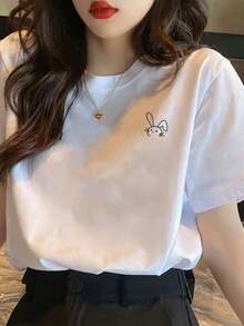 Women's T-Shirt Blouse Cute Rabbit 100% Cotton T-Shirt  Shirt New Release - White - View 1