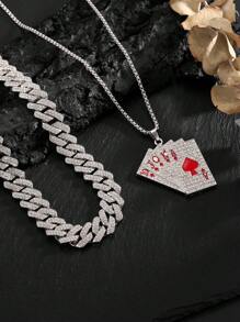 2pcs Alloy Poker Card Men's Necklace Set, Hip-Hop Style Versatile, Suitable For Daily Wear, Party, Gift For Friends