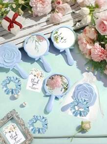 Conjunto de 10/5/1 Espelho de Mão em Formato de Rosa, Conjunto de Lembranças de Casamento para Convidados, Lembranças da Festa de Casamento, O Conjunto Inclui Espelho de Mão em Rosa, Verde e Azul, Cartão de Agradecimento com Flor, Bolsa de Organza Transparente com Cordão, Faixa de Cabelo de Cetim Retrátil, Presente para Noiva e Dama de Honra, Conjunto de Presentes para Chá de Panela, Decoração de Mesa para Convidados de Casamento, Adequado para Casamentos, Aniversários, Festas, Eventos Internos e Externos