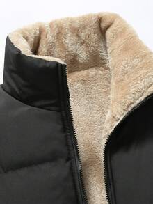 Men's Jacket, Solid Color Stand Collar Jacket, Loose Comfortable Breathable Sports Outerwear, Winter - Black - View 4