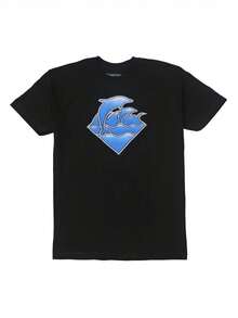 Pink Dolphin Men's Pastel Waves Set Tee T-Shirt,100% Pure Cotton Short Sleeved Shirt, Essential For Summer And Spring, Loose Casual Round Neck, Men's Letter Printed T-Shirt, Suitable For Sports Enthusiasts - 黑色 - 查看 1
