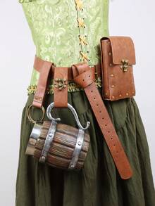 Bộ 4 túi đeo thắt lưng giả da thời Trung cổ Phục hưng kèm giá đựng cốc bia, thích hợp cho LARP & Cosplay. - màu nâu - Xem 4