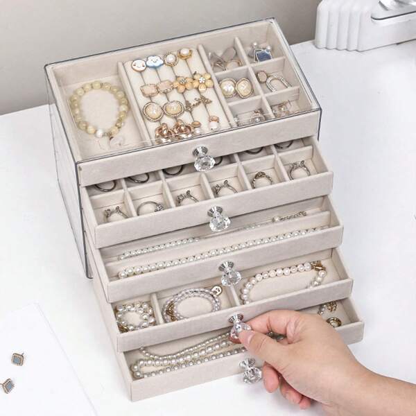 1 Stück 5-stufiger multifunktionaler Schmuckorganisator Schrank, zum Aufbewahren und Präsentieren von Halsketten, Armbändern, Ohrringen, Ringen, Armbändern und Anhängern geeignet, für Schmuckgeschäfte und den täglichen Gebrauch zu Hause verwendbar, kann auch für Nagelkunst Strasssteine und Dekorationen verwendet werden, staubdicht und feuchtigkeitsbeständig Schubladenartiger Schmuckorganisator, geeignet für Schlafzimmer, Frisierkommode, Bad und Schmuckgeschäft