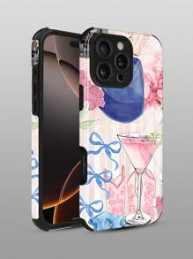 1 Stück weiches rosa Fruchtbogen Muster stoßfeste Anti-Rutsch TPU+PC 2 in 1 Handyhülle kompatibel mit Apple 11/12/13/14/15/16/16 Plus/16 Pro/16 Pro Max