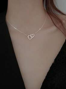 1 Piece, Double Peach Heart Necklace - Fashionable Stainless Steel Smooth Shiny Surface Non Fading Women's Jewelry, Suitable For Daily Gatherings - Mother's Day, Valentine's Day, Birthdays - Clothing Accessories And Holiday Gifts