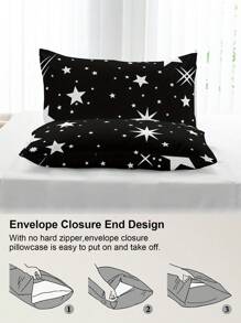 Set de 3 piezas que incluye 1 sábana ajustable con estampado de estrellas fugaces, 2 fundas de almohada, protector de colchón y cubierta de colchón para cama, suave y transpirable, para cama individual, doble, king y queen con bolsillo profundo de hasta 30 cm. Textil para el hogar.