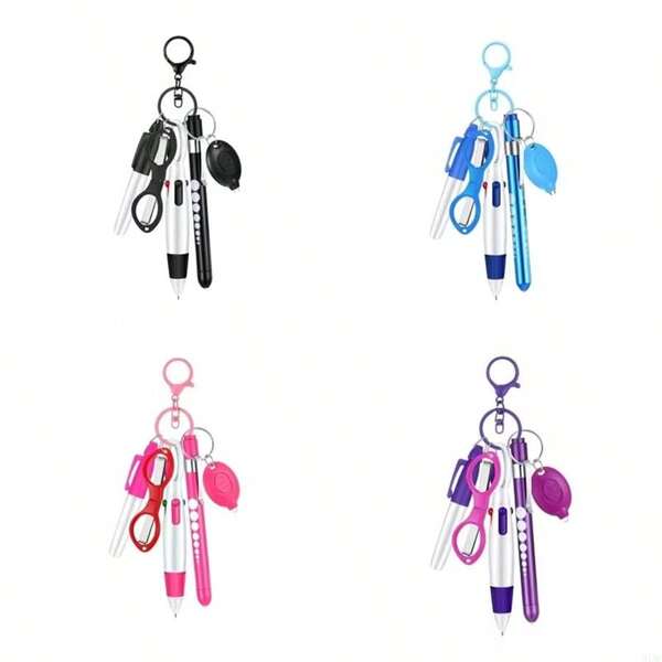 Juego de 1 set / 6 piezas de bolígrafos, portaplacas, accesorios con clip - bolígrafo retráctil mini, marcador permanente, resaltador, tijeras plegables como útiles escolares, de oficina y para enfermeras, vuelven a la escuela
