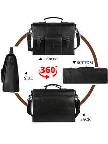 Vintage Leather Messenger Bag For Men - 15.6 Inch Waterproof Laptop Briefcase - Large Satchel Shoulder Bag For Office, Travel & College | Fits Most 15.6" Laptops - 黑色 - 查看 6