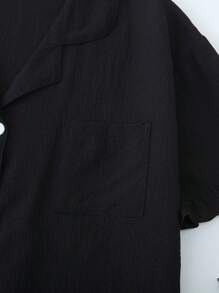 Women's Short-Sleeve Shorts Pajama Set With Ruffle Trim, Solid Color - Black - View 6