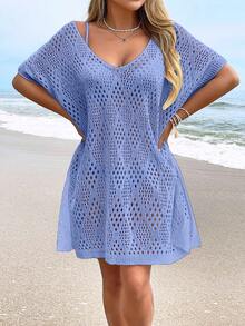 加大码女式镂空罩衫，时尚休闲泳衣罩衫（不含比基尼）