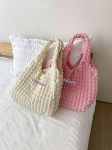 1pc Personalized Cloud Pleated Women Shoulder Bag, Fashion Versatile Handbag For Work Commute Underarm Bag, Lightweight Portable Storage Bag, Embroidered Name Bridesmaid Gift, Multifunctional Tote Bag, Suitable For Daily Use, Can Be Given As Gifts To Family, Friends, Mothers, For Mothers Day, Valentine's Day, Nurses Day, Teachers Day, Christmas, Personalized Birthday Gift