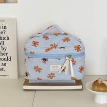 3pcs Makeup Bag Quilted Cosmetic Bag Silk Ribbon Large Floral Make Up Bag For Women Bow Cotton Makeup Bag Set Flower Travel Toiletry Bag - Xanh đậm - Xem 5