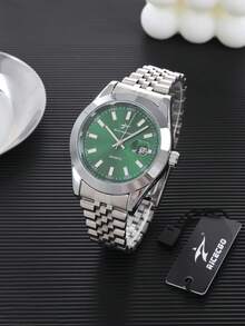 RICECGO Men's Classic Quartz Watch, Business Style, Round Dial, Calendar Function, Stainless Steel Strap, Suitable For Daily Wear, Ideal Gift For Birthday Or Special Occasions, Also An Affordable Back-To-School Watch