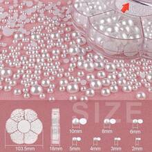6000PCS White Flat Back Half Round Pearls – Mixed Sizes Nail Art Kit With Picking Tools For Graduation Cap, Face & Body Makeup, DIY Crafts & Salon Use - [03-6000pcs white] - 查看 3