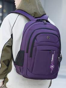 男士多隔层尼龙字母印花背包，可装15.6英寸笔记本电脑，多口袋轻便书包，大容量旅行包，便捷通勤日用背包，多功能背包，适合学生、中小学生、商务旅行、旅游、日常通勤、户外运动、节日及生日礼物 - 紫色 - 查看 12