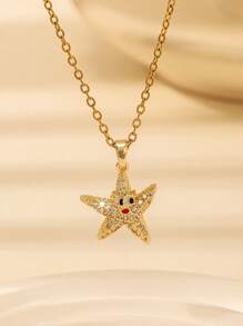 1 pièce Collier minimaliste de mode pour femmes avec design étoile de mer, cœur et étoile, décoré de zircone cubique brillants et de gouttelettes colorées, convient pour un usage quotidien, les festivals, la plage, les voyages