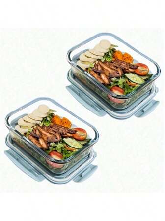 1 件 700 毫升玻璃午餐盒，透明，微波炉，矩形食品储存容器，适合办公室工作人员，便当盒，家用玻璃餐盒，带防漏盖