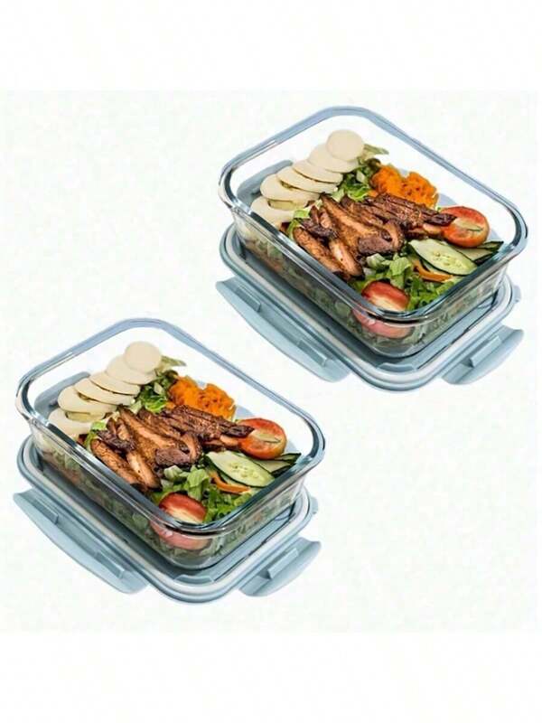 1pc Rectangular Glass Lunch Box, Microwave Friendly, Leak-Proof Lid, Meal Prep Container For Office, Home Use,School Supplies