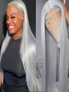 13x4 Grey Lace Frontal Super Long Straight Transparent Lace Front Wigs Human Hair Pre Plucked 150% Density Straight Virgin Human Hair Transparent Lace Frontal Wigs For Women With Baby Hair Natural Black 8-40inch - SGray - View 3