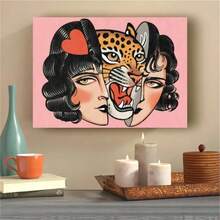 1pc "Weird" Love Evil Tattoo Style Canvas Art Poster, Frameless Wall Decor, Suitable For Living Room, Bedroom, Home Office, Retro Modern Cartoon Design - Multicolor - View 3
