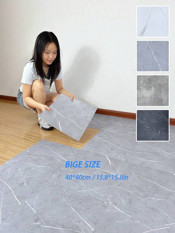 10 pièces grands carreaux de sol autoadhésifs à motif marbre. Revêtement de sol vinyle autocollant. Imperméable, antidérapant. Stickers de sol pour salle de bain, chambre, cuisine. Décoration de chambre, stickers muraux, papier peint autocollant, stickers carrelage, wrap en vinyle. DEUX tailles : 30 et 40 cm (11,8 et 15,8 pouces)