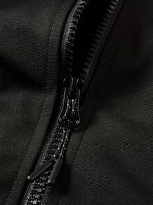 男士春秋立领标语印花长袖夹克和裤子休闲运动套装 - 黑色 - 查看 6