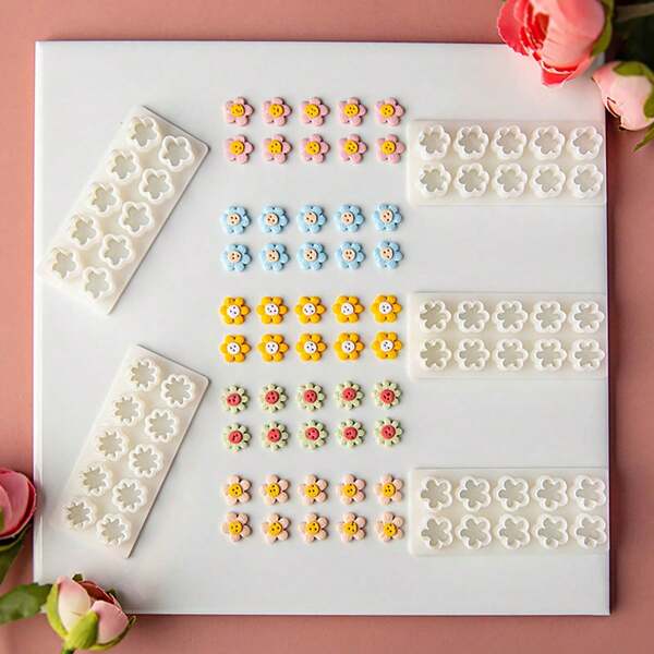 10-Piece Mini Flower-Shaped Soft Clay Earring Mold, Fresh Flower Combination Clay Pendant Decor Cutter DIY Handcraft Tool