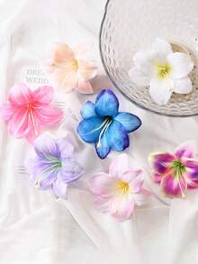 7pcs Women Hibiscus Hair Clips, Hawaiian Flower Hair Clips, Plum Blossom Foam Hair Clips, Hawaiian Tropic Party Decorations, Beach Swimming Pool Holiday Clothes, Hawaiian Party Supplies - Multicolor - View 1