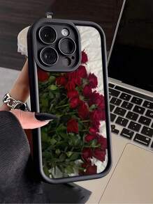 غطاء هاتف من مادة TPU مقاوم للصدمات والخدش ومقاوم للماء، مزين بنقشة وردة سوداء رومانسية، متوافق مع هواتف آيفون 16، 15، 14، 13، 12، 11 برو ماكس وسلسلة أخرى