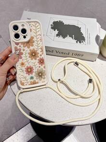 Flower Painted High-Quality Groove Texture Thick Anti-Drop Handmade Braided Wrist Strap Crossbody Strap Painted Soft Phone Case Compatible With IPhone 16/11/16pro/16plus/16promax/16e/15Promax/13/14/12/XS/XR/7G/8P Phone 13 14 11 P12 P11 XS Phone Case, Detachable Wrist Strap, Crossbody, Stylish Waterproof Shockproof Scratch Resistant - Multicolor - View 2