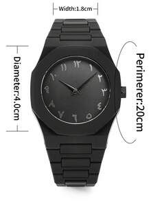 1 件高品质阿拉伯数字表盘石英防水腕表 - 黑色 - 查看 7