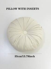 Cojín redondo de artesanía de terciopelo cosido a mano (con relleno) - Beis - Ver 4