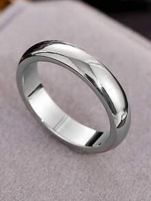 1pc Classic Simple Versatile Smooth 4mm Band Stainless Steel Couple Rings, Casual Business Style Minimalist Unique Design, Elegant Korean Street Fashion Light Ring Knuckle Ring, Suitable For Daily Wear, Festivals, Parties, Gifts - Silver - View 17
